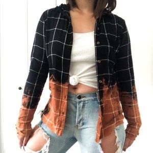 Distressed black plaid flannel